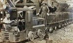 Mine cars and engine.
